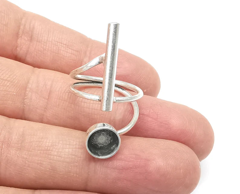 Wrap Ring Blanks Silver Rod Round Ring Setting Cabochon Mounting Adjustable Ring Base Bezel Antique Silver Plated Brass (8 mm) G27425