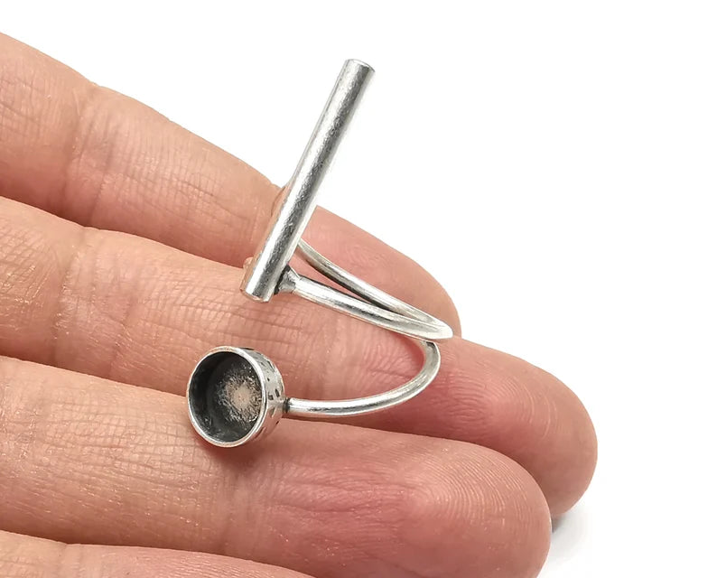 Wrap Ring Blanks Silver Rod Round Ring Setting Cabochon Mounting Adjustable Ring Base Bezel Antique Silver Plated Brass (8 mm) G27425