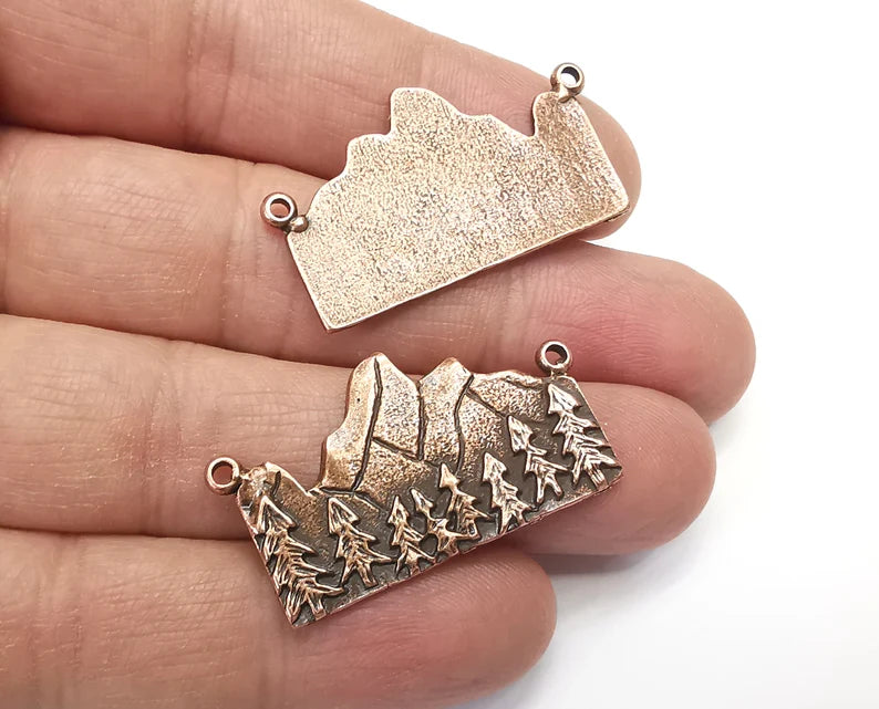 2 Clif Mountain Landscape Rock Forest Pendant Charms Antique Copper Plated Pendant (38x21mm) G27428