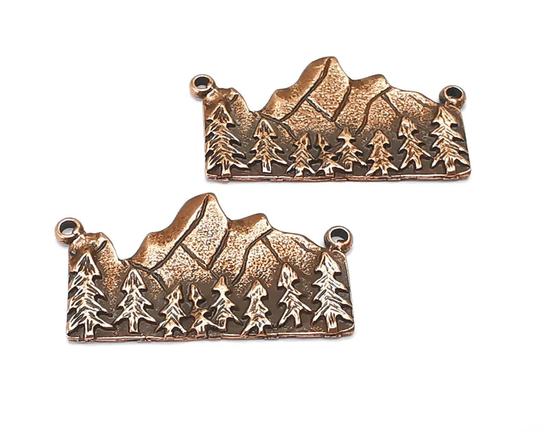 2 Clif Mountain Landscape Rock Forest Pendant Charms Antique Copper Plated Pendant (38x21mm) G27428