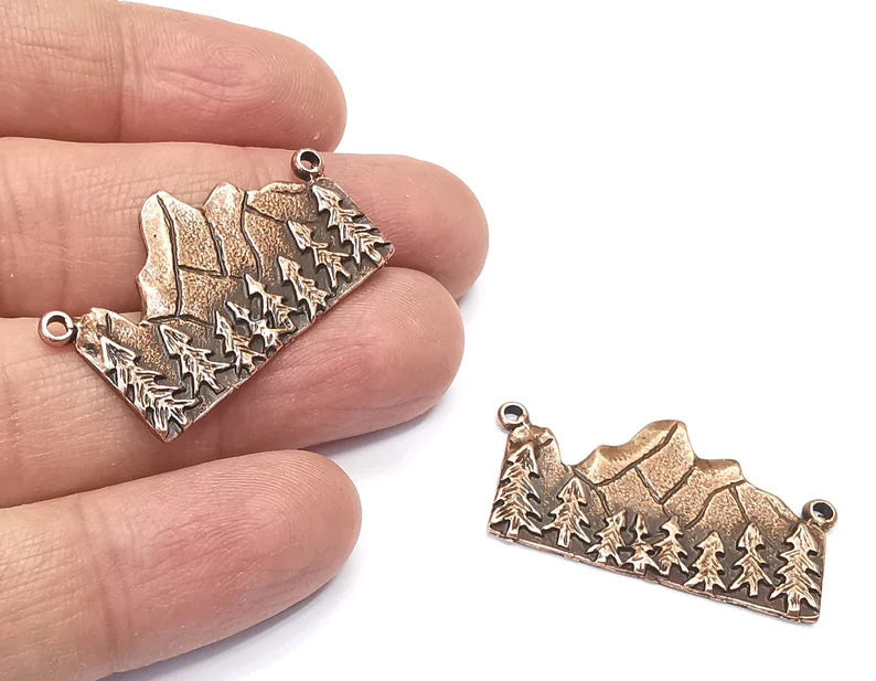 2 Clif Mountain Landscape Rock Forest Pendant Charms Antique Copper Plated Pendant (38x21mm) G27428