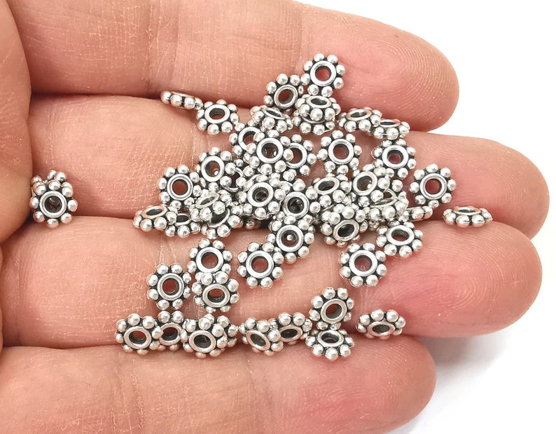 Flower Beads Antique Silver Plated Beads (7mm) G27582