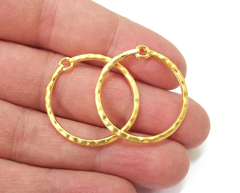 Round Hammered Charms Matte Gold Plated Findings (30x29mm) G27584
