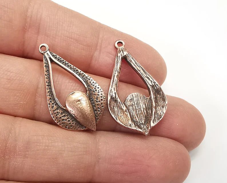 2 Ethnic Drop Charms Antique Copper Plated Charms (32x18mm) G27430