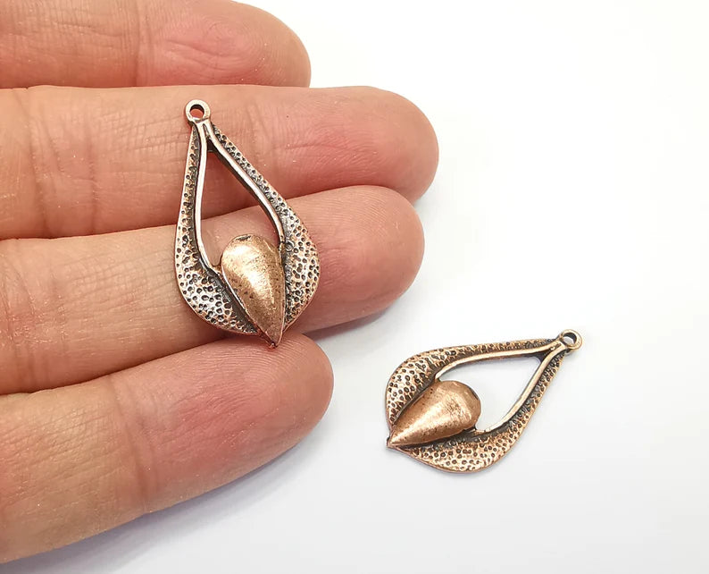 2 Ethnic Drop Charms Antique Copper Plated Charms (32x18mm) G27430