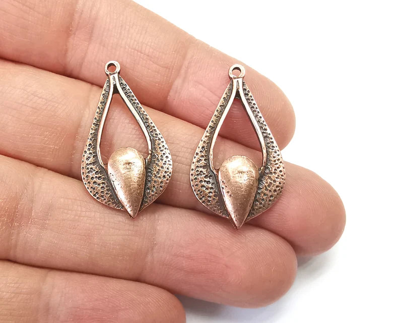 2 Ethnic Drop Charms Antique Copper Plated Charms (32x18mm) G27430