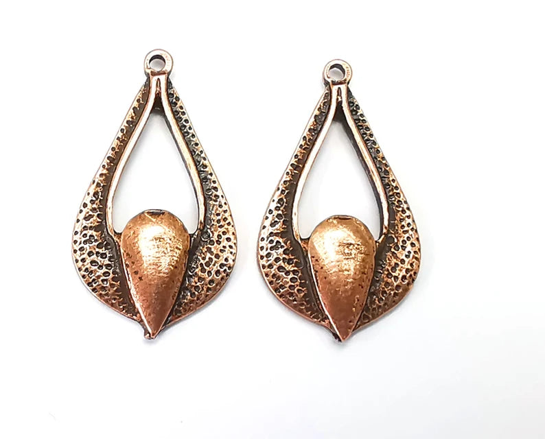 2 Ethnic Drop Charms Antique Copper Plated Charms (32x18mm) G27430