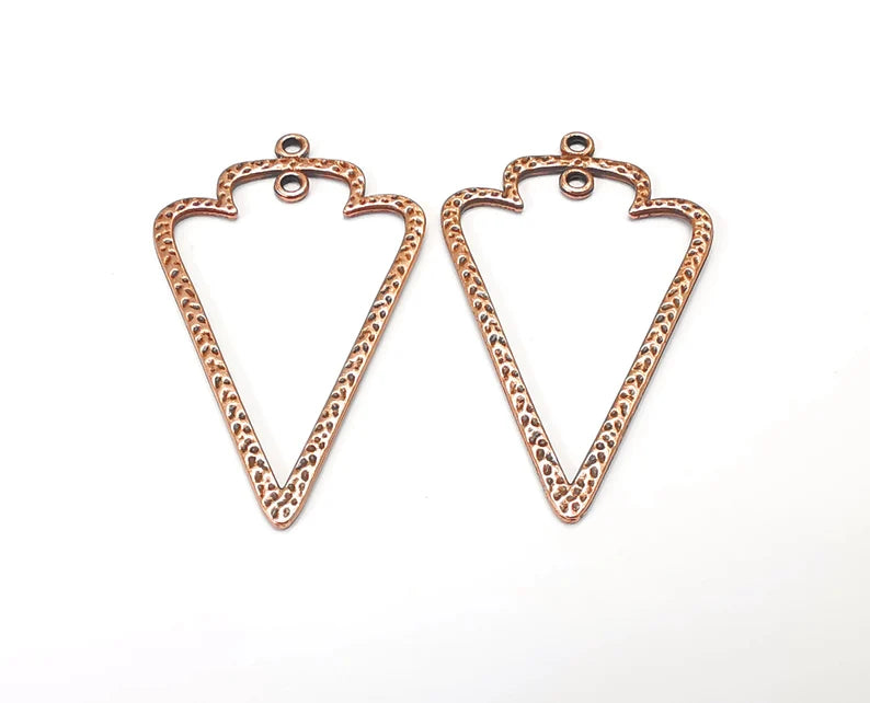 2 Hammered Charms Connector Antique Copper Plated Charms (52x31mm) G27431