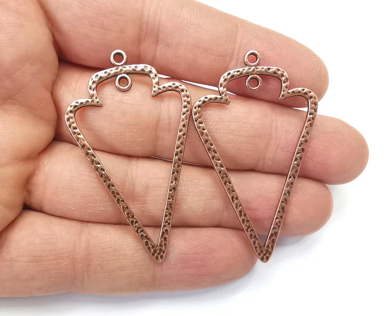 2 Hammered Charms Connector Antique Copper Plated Charms (52x31mm) G27431