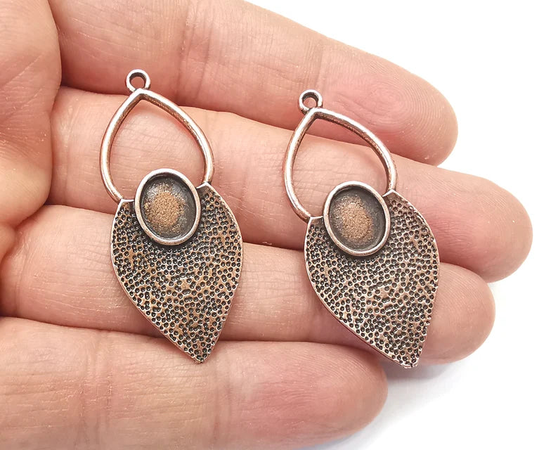 2 Leaf Oval Blank Charms Antique Copper Plated Charms (46x20mm) G27436