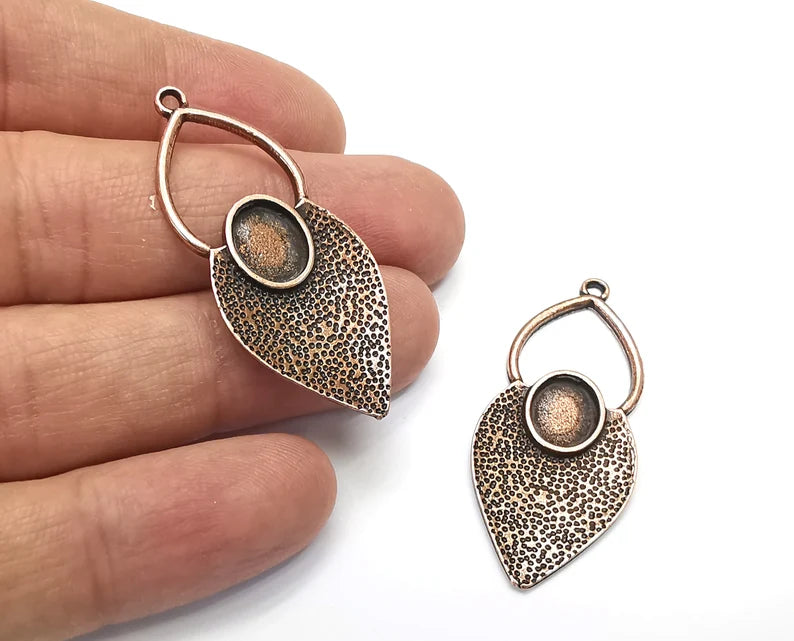2 Leaf Oval Blank Charms Antique Copper Plated Charms (46x20mm) G27436