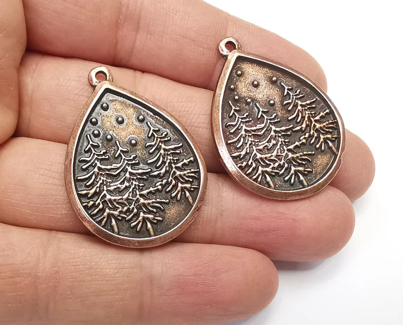 Winter Mountain Landscape Pine Tree Drop Pendant Charms Antique Copper Plated Charms (38x28mm) G27441