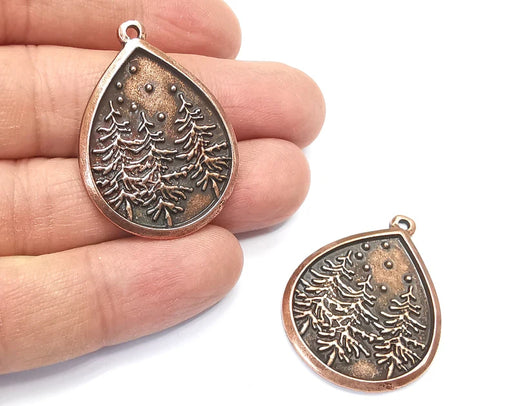 Winter Mountain Landscape Pine Tree Drop Pendant Charms Antique Copper Plated Charms (38x28mm) G27441
