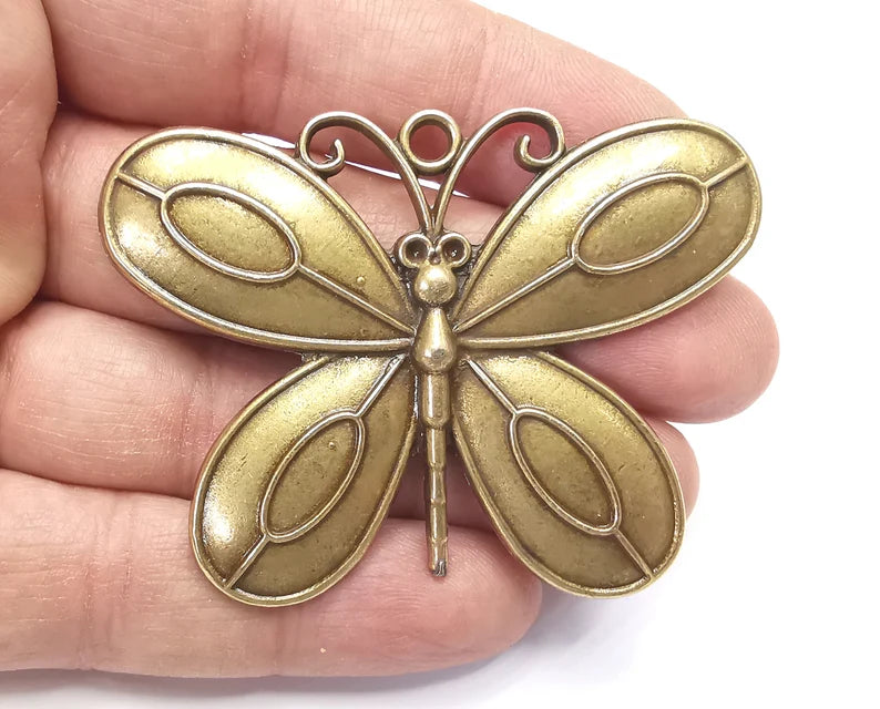 Butterfly Pendant Blank Bezel Mosaic Mountings Cabochon Setting Antique Bronze Plated (67x50mm)(13x6mm Blank) G27443