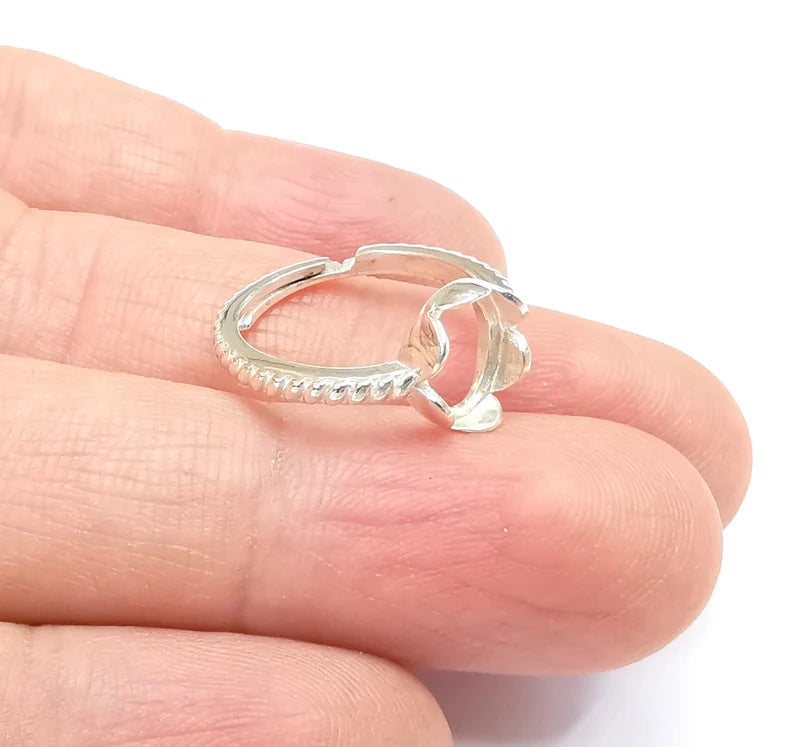 Sterling Silver Ring Blank Bezel 925 Silver Ring Setting Solid Silver Ring Cabochon Mounting Adjustable Ring Base (9x7mm oval) G30303