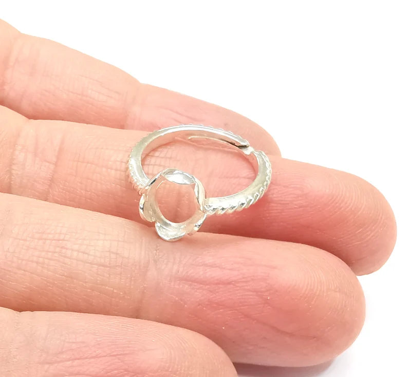 Sterling Silver Ring Blank Bezel 925 Silver Ring Setting Solid Silver Ring Cabochon Mounting Adjustable Ring Base (9x7mm oval) G30303