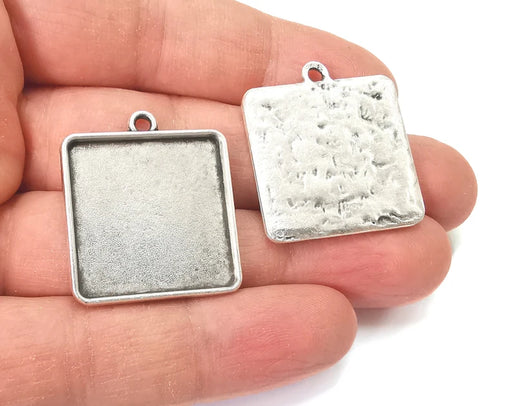 Square Frame Pendant Blank Antique Silver Plated Pendant (31x27mm) (25x25mm Blank Size) G27590