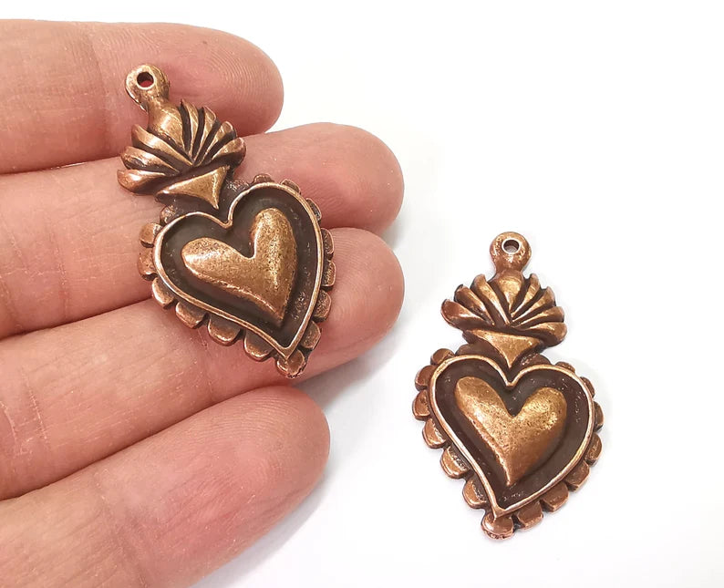 Heart Charms Antique Copper Plated Charm (43x24mm) G27592