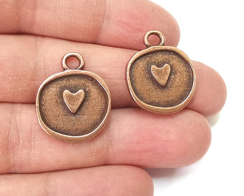 2 Pcs Heart Charm Antique Copper Plated Charm (25x20mm) G27595