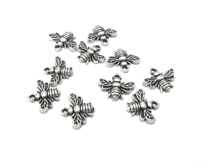 10 Bee Charms Antique Silver Plated Charm (13x11mm) G27450