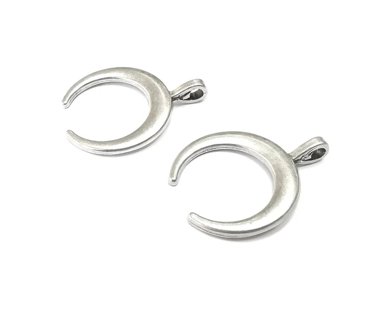 2 Crescent Moon Charms Antique Silver Plated Charms (33x26mm) G27451