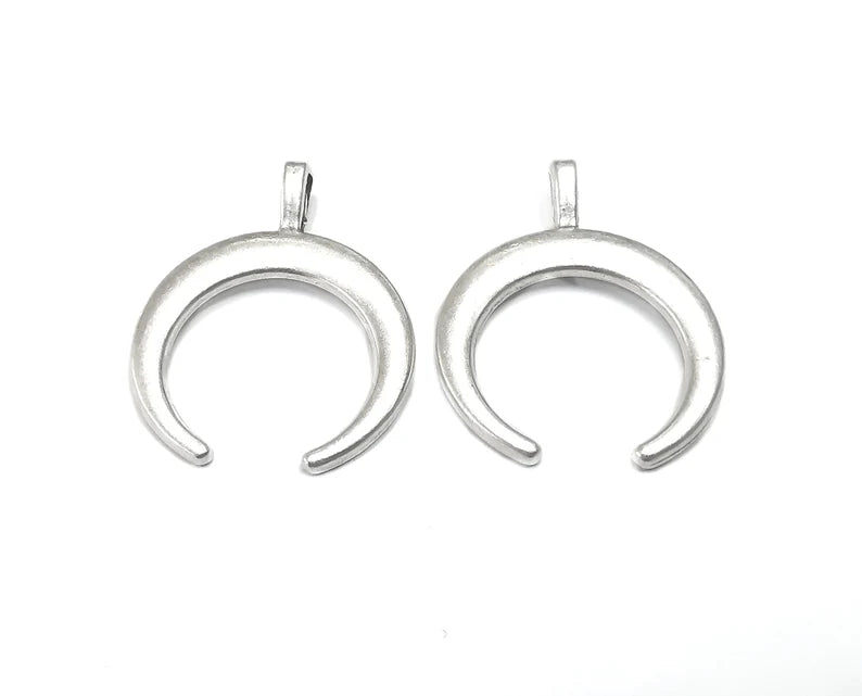 2 Crescent Moon Charms Antique Silver Plated Charms (33x26mm) G27451