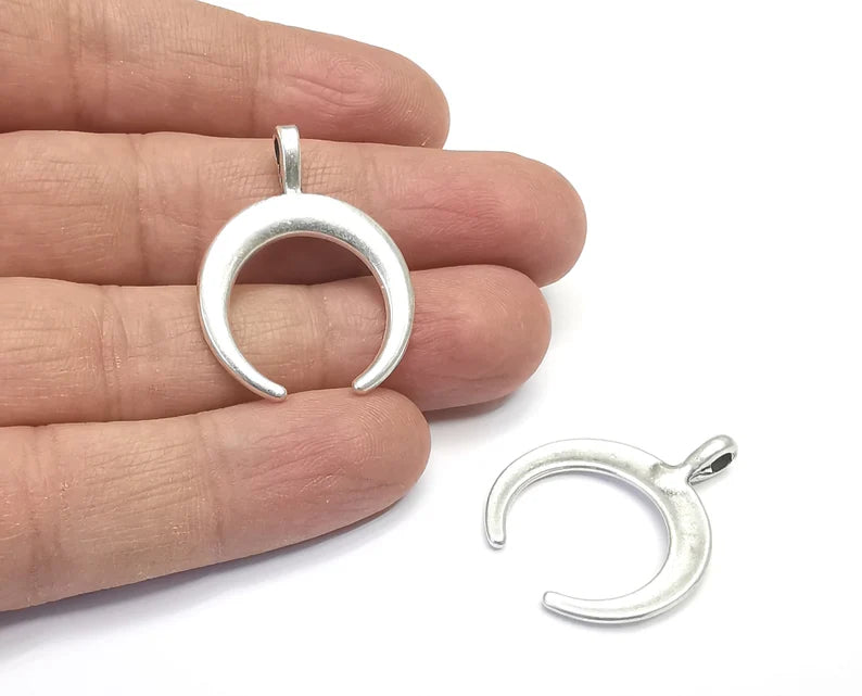 2 Crescent Moon Charms Antique Silver Plated Charms (33x26mm) G27451