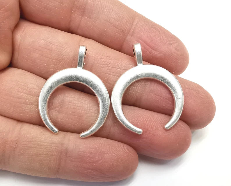 2 Crescent Moon Charms Antique Silver Plated Charms (33x26mm) G27451