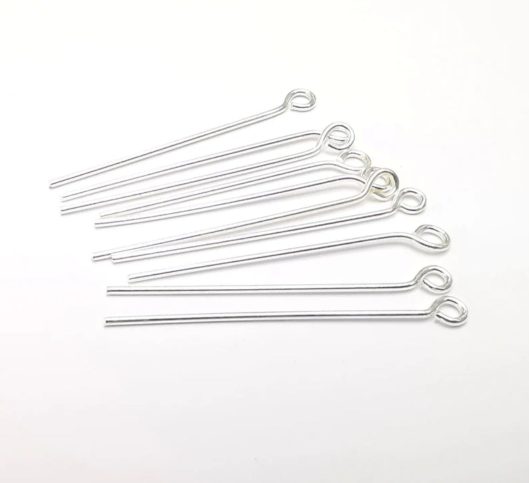 5 Pcs Sterling Silver Loop Head Pins, 1.6'', 18ga Long Pin (Length 1.6inch - 43mm) (Thickness 1 mm - 18 Gauge) 925 Solid Silver Eye Pins G30279