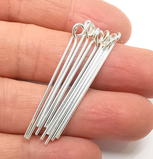 5 Pcs Sterling Silver Loop Head Pins, 1.6'', 18ga Long Pin (Length 1.6inch - 43mm) (Thickness 1 mm - 18 Gauge) 925 Solid Silver Eye Pins G30279