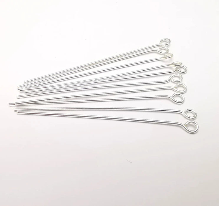 Sterling Silver Loop Head Pins, 2.5'', 18ga Long Pin (Length 2.5inch - 63mm) (Thickness 1 mm - 18 Gauge) 925 Solid Silver Eye Pins  G30351