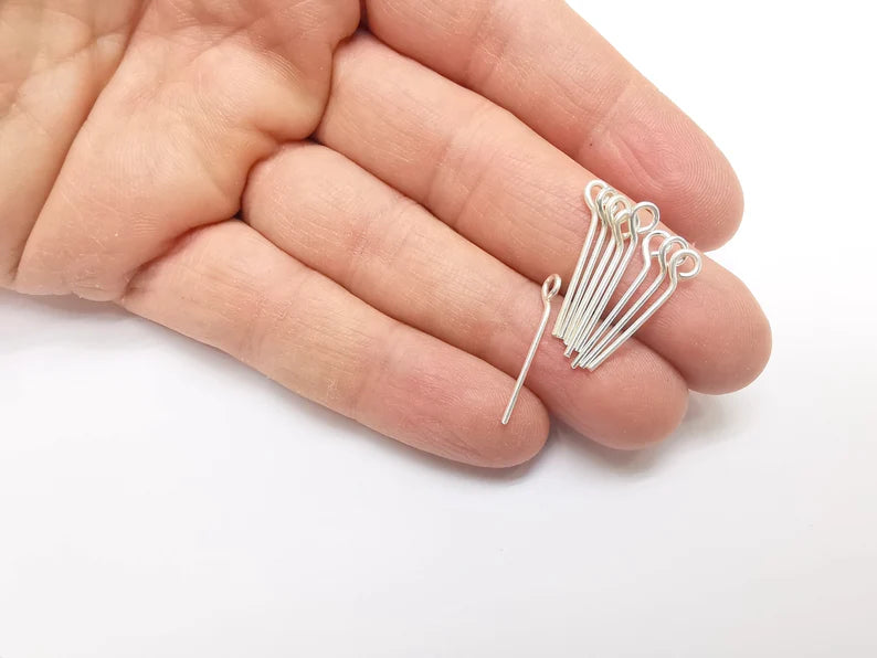 5 Pcs Sterling Silver Loop Head Pin 0.8'', 18ga Long Pin (Length 0.8inch - 23mm) (Thickness 1 mm - 18 Gauge) 925 Solid Silver Eye Pins G30053