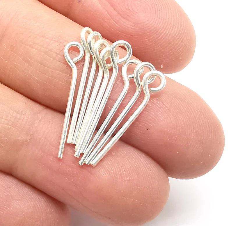 5 Pcs Sterling Silver Loop Head Pin 0.8'', 18ga Long Pin (Length 0.8inch - 23mm) (Thickness 1 mm - 18 Gauge) 925 Solid Silver Eye Pins G30053