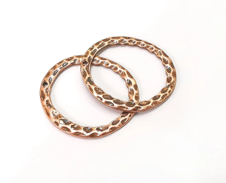 Hammered Oval Charms Antique Copper Plated Findings (34x31mm) G27600