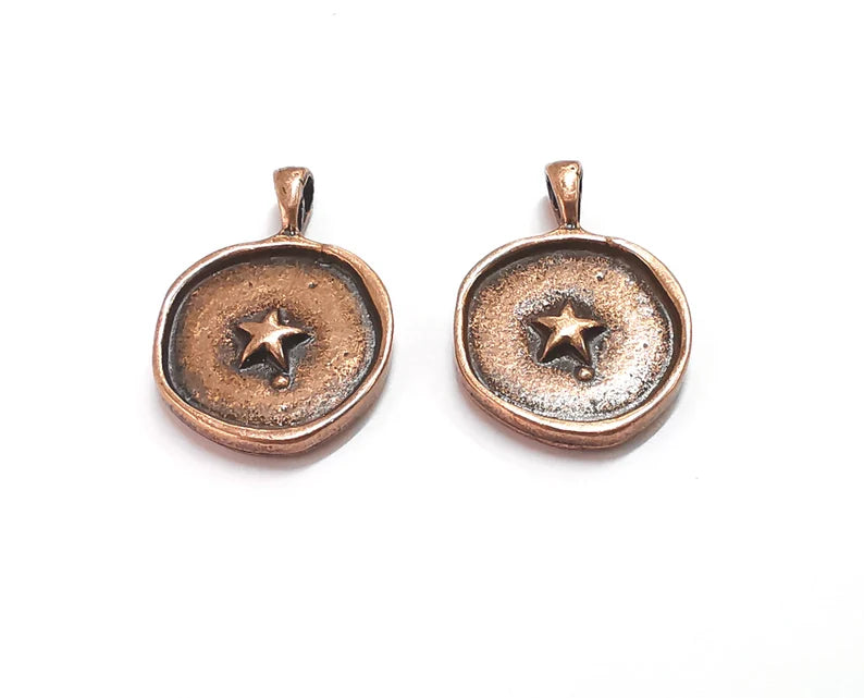 Star Round Charms Antique Copper Plated Charm (24x17mm) G27603