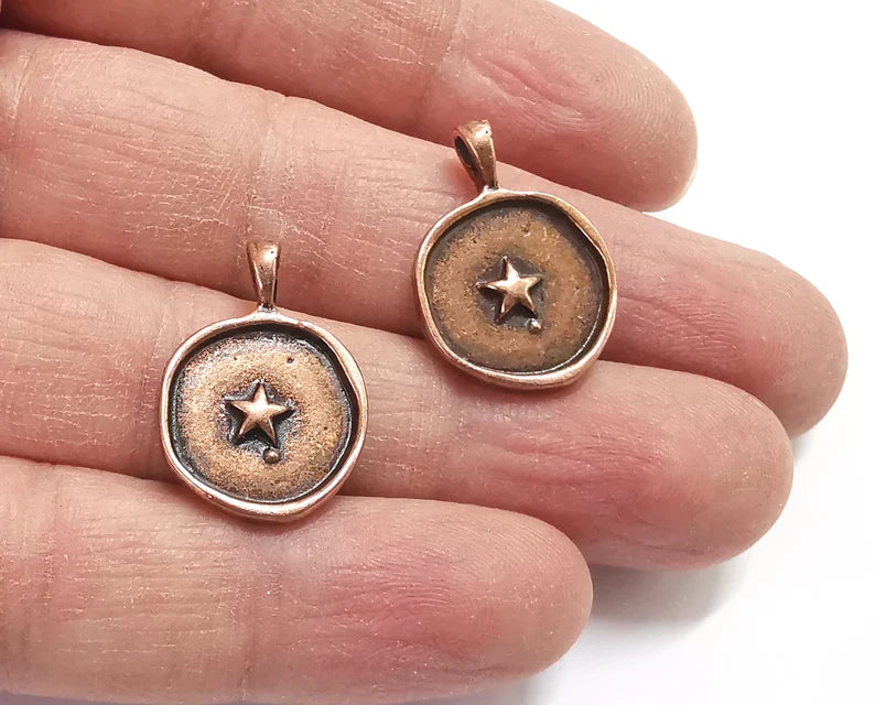 Star Round Charms Antique Copper Plated Charm (24x17mm) G27603