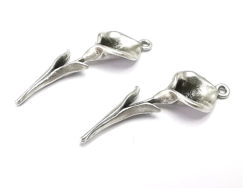 Calla Lily Flower Charms Antique Silver Plated Charm (38x12mm) G27614