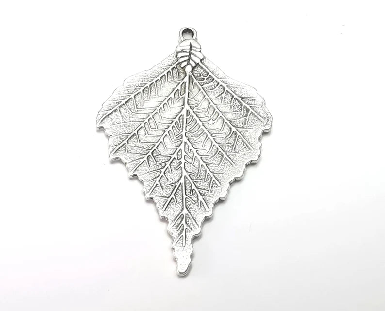 Leaf Charms Pendant (Double Sided) Antique Silver Plated Charms (70x44mm) G27466