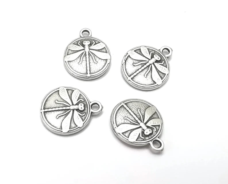 5 Dragonfly Charms (Double Sided) Antique Silver Plated Charm (17x14mm) G27469