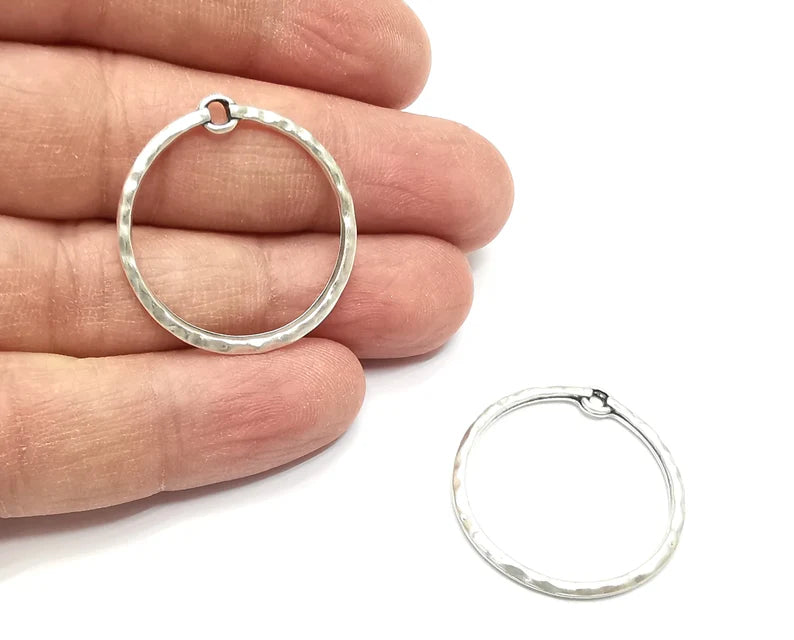 Round Hammered Circle Charms Antique Silver Plated Findings (30x29mm) G27471