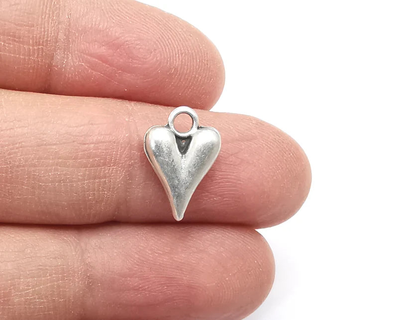 10 Heart Charm (Double Sided) Antique Silver Plated Charm (16x11mm) G27473