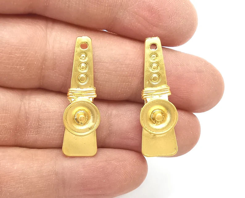 2 Ethnic Charms Gold Plated Charms (34x10mm) G27481