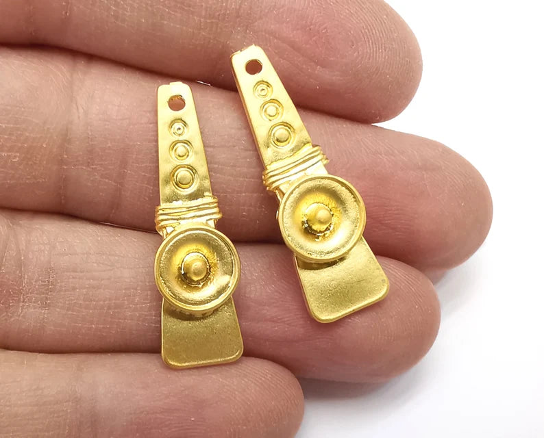 2 Ethnic Charms Gold Plated Charms (34x10mm) G27481