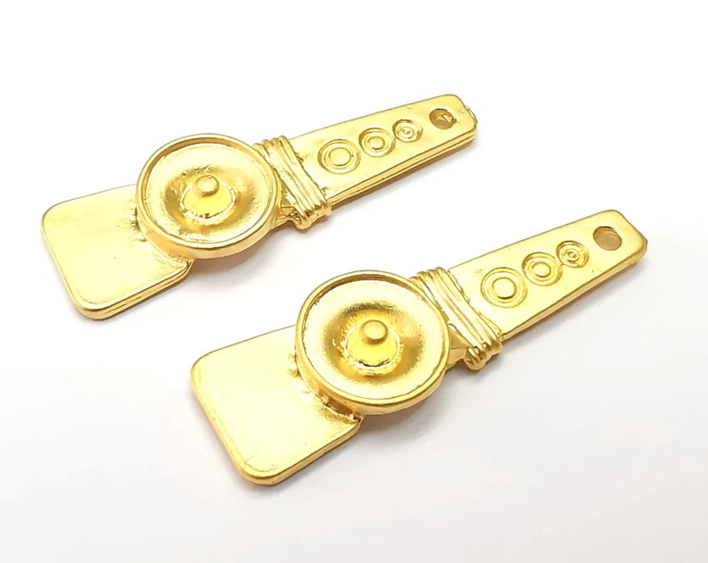 2 Ethnic Charms Gold Plated Charms (34x10mm) G27481