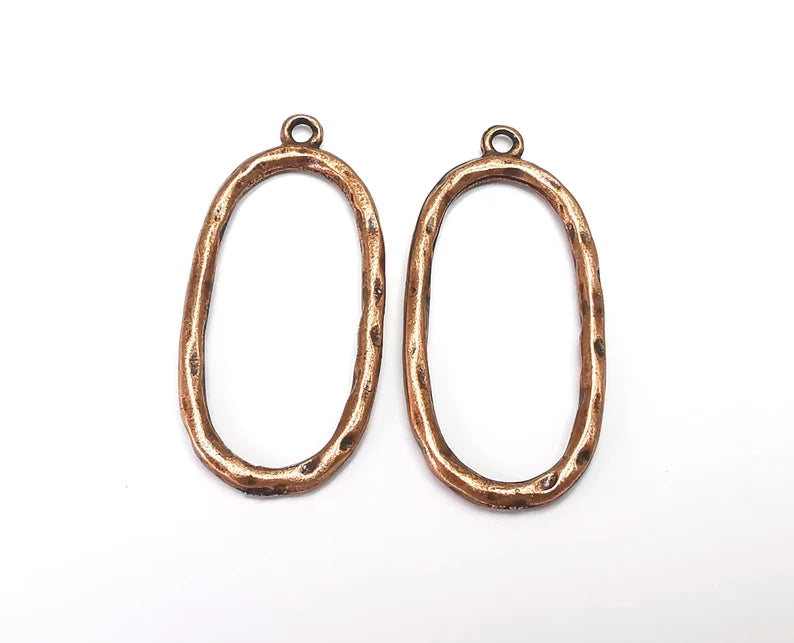 Oval Hammered Charms Antique Copper Plated Findings (42x20mm) G27615