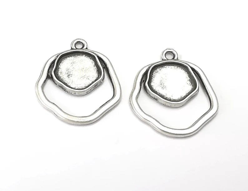 Silver Charms Blank Resin Bezel Mounting Cabochon Base Setting Antique Silver Plated Charms (10mm Blank) G27617