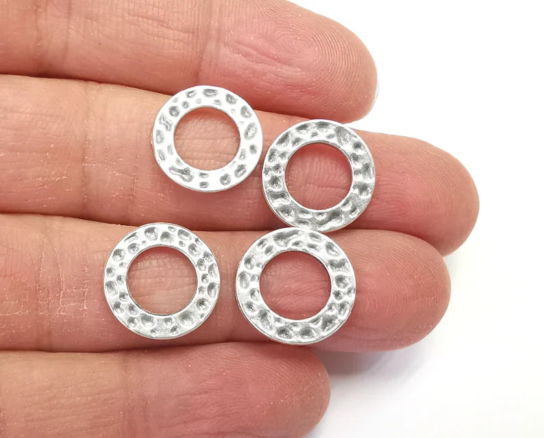 Hammered Round Silver Circle Connector (Double sided) Antique Silver Plated Findings (15mm) G21544
