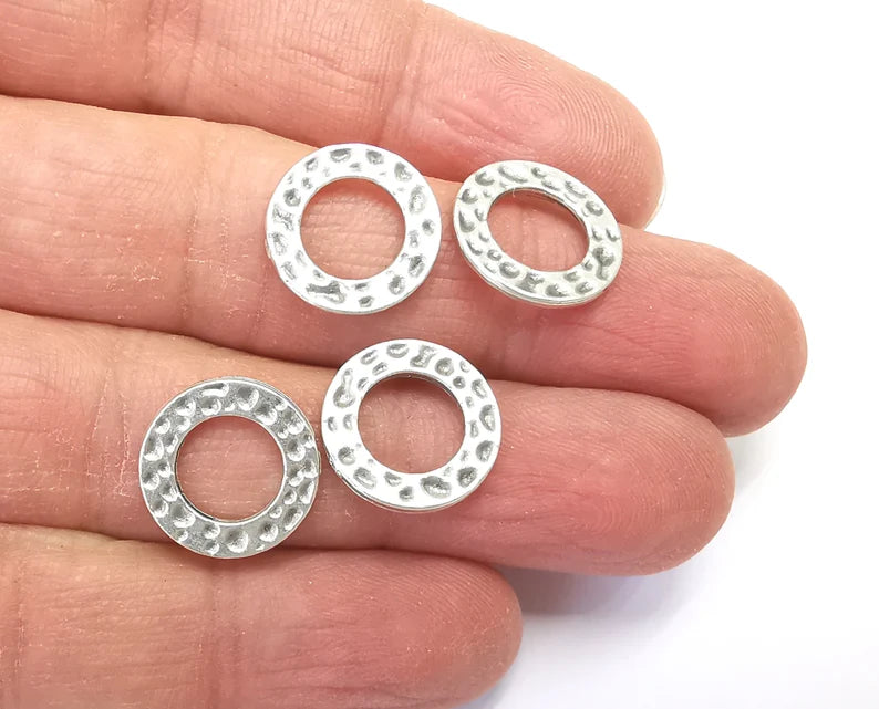 Hammered Round Silver Circle Connector (Double sided) Antique Silver Plated Findings (15mm) G21544