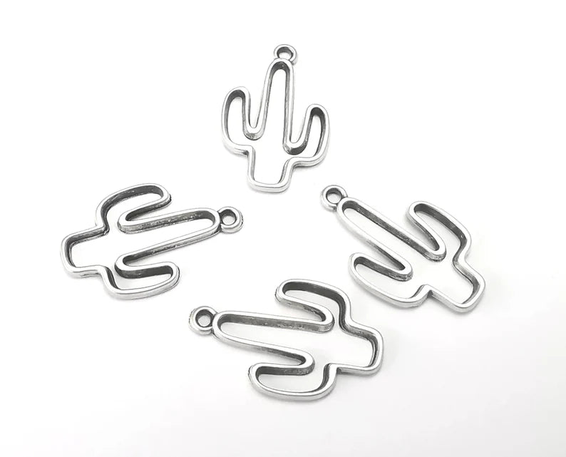 Cactus Charms Antique Silver Plated Charms (25x15mm) G27622