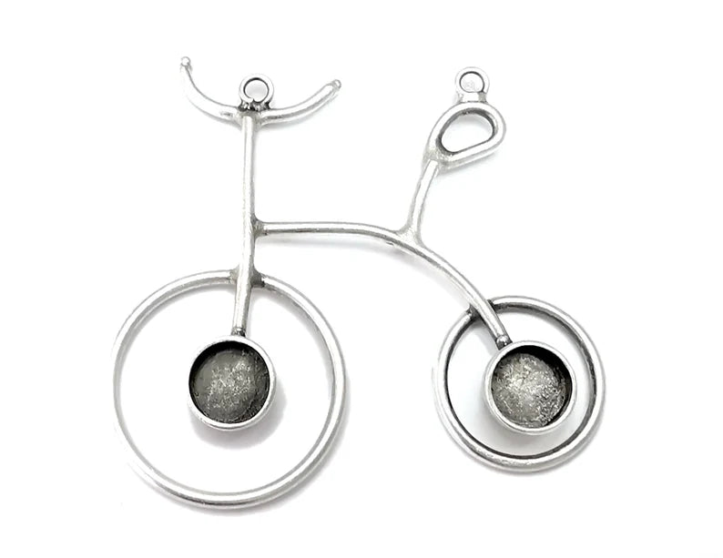 Bicycle Pendant Connector Blank Bezel Settings Cabochons Antique Silver Plated Brass Pendant (64x58mm)(10mm Blank) G27483